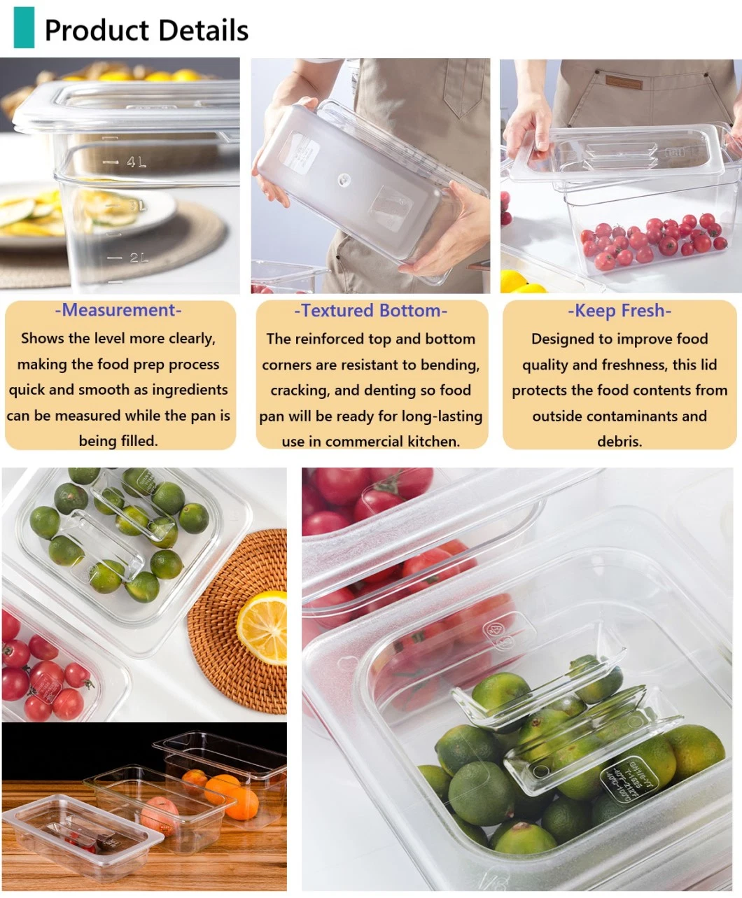 1/1 Full Size 2.5" Deep Polycarbonate Cold Food Storage Container Plastic Gn Pan for Catering