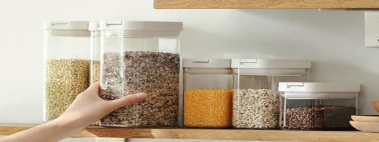 Contenitori in plastica trasparente Contenitori per la conservazione dei cereali Armadietto della dispensa Organizzazione della cucina Scatola da appoggio